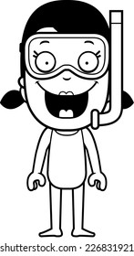 A cartoon illustration of a girl with a snorkeling mask on.