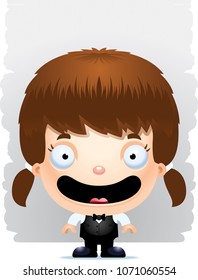 A cartoon illustration of a girl waiter smiling.