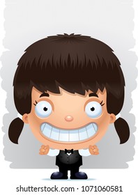 A cartoon illustration of a girl waiter smiling.