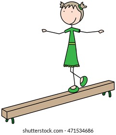Cartoon Illustration Of A Girl Walking On A Balance Beam