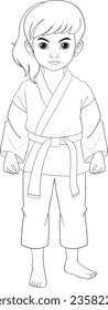 A cartoon illustration of a girl wearing a judo sport outfit