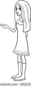 Cartoon illustration of girl or young woman comic character coloring page