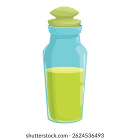 Cartoon illustration of a glass bottle containing green liquid