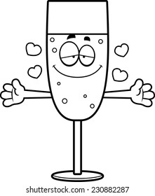 A cartoon illustration of a glass of champagne ready to give a hug.