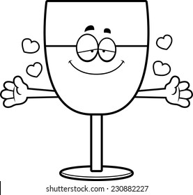 A cartoon illustration of a glass of wine ready to give a hug.