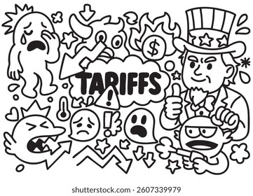 Cartoon illustration of global economic tariff chaos