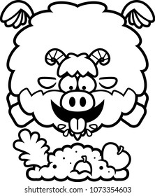 A cartoon illustration of a goat eating.