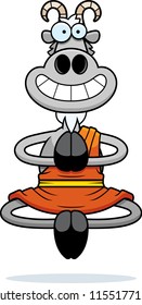 A cartoon illustration of a goat monk smiling and meditating.