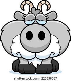 A cartoon illustration of a goat with a sad expression.