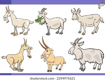 Cartoon illustration of goats farm animals comic characters set