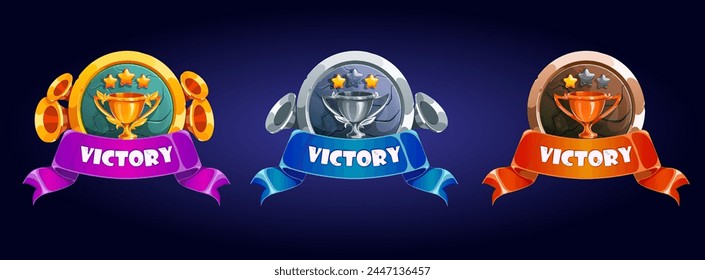 cartoon; illustration; gold; design; vector; icon; template; graphic; blue; victory; ribbon; purple;  pipes; gray; cup; star; orange; shield; 