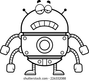 A cartoon illustration of a gold robot looking sad.