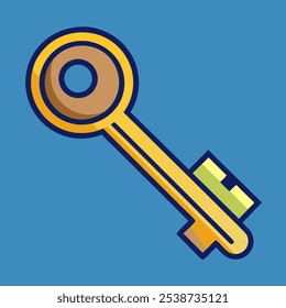 A cartoon illustration of a golden key, perfect for representing access, security, or unlocking opportunities. This whimsical design can be used for websites, apps, or any project requiring a touch.