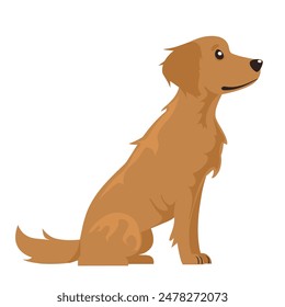 A cartoon illustration of a golden retriever dog sitting and looking up with a white background. The dog has a friendly and attentive expression.