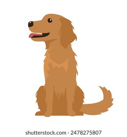 A cartoon illustration of a golden retriever dog sitting with its tongue sticking out and looking upwards. The dog is drawn in a simple style with a brown body and a white background.