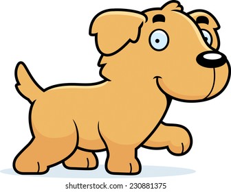 A cartoon illustration of a Golden Retriever walking.