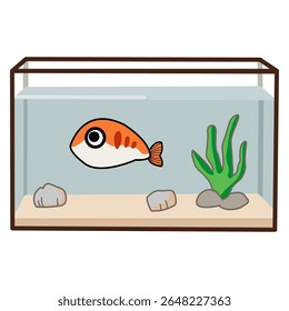 Ilustração de Desenho Animado de Peixes Dourados em Aquário