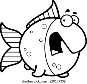 A cartoon illustration of a goldfish looking scared.