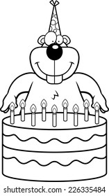 A cartoon illustration of a gopher with a birthday cake.