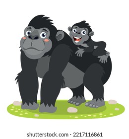 Cartoon Illustration Of A Gorilla Family