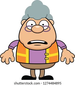 Cartoon illustration of a grandmother dressed as a crossing guard. 