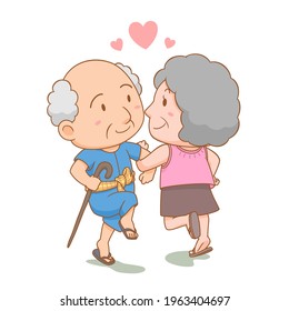 Cartoon illustration of grandparents dancing together with love. National grandparents' day.