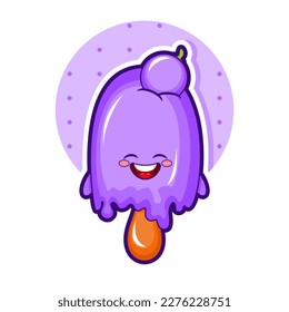 Cartoon illustration of grape ice cream with smiley face