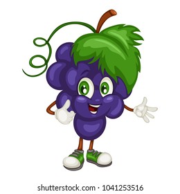 Cartoon Illustration of Grapes. Cute Fruit Mascot. Vector Illustration