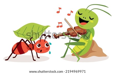 Cartoon Illustration Of  Grasshopper And Ant