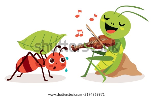 Cartoon Illustration\
Of  Grasshopper And\
Ant