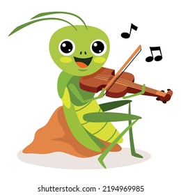 Ilustración De Caricatura De Un Grasshopper Jugando Violin