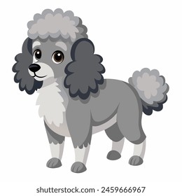 Cartoon illustration of a gray poodle on a white background