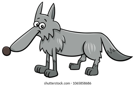 Cartoon Illustration of Gray Wolf Wild Animal Character