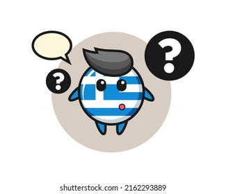 Cartoon Illustration of greece flag badge with the question mark , cute style design for t shirt, sticker, logo element
