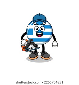 Cartoon Illustration of greece flag as a woodworker , character design