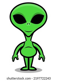 Cartoon illustration of Green Alien standing, best for sticker, logo, and mascot with extraterrestrial themes