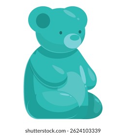 Cartoon illustration of a green or blue gummy bear candy sitting down and relaxing
