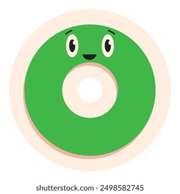 Cartoon illustration of a green circle character smiling