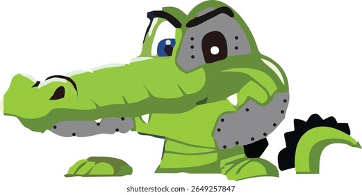 Cartoon Illustration of a Green Crocodile with Playful Expression