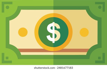 Cartoon illustration of a green dollar bill with a black outline, a green "S" on the left and a black dollar sign on the right.