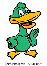 Cartoon illustration of green duck happy and smiles. Best for sticker, logo, and mascot with animal themes for kids