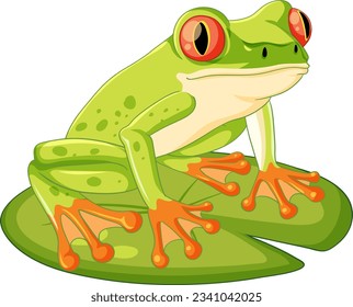 Eine Cartoon-Illustration eines grünen Froschs, der auf einem Lilienpad geknallt ist