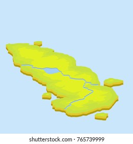 Cartoon illustration - a green island with grass, river
