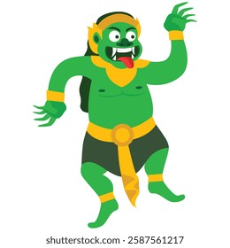 Cartoon Illustration of a Green Mythical Creature called ogoh-ogoh