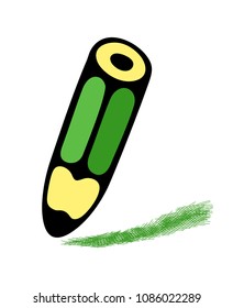 Cartoon illustration of green pencil. Doodle drawing in vector style.