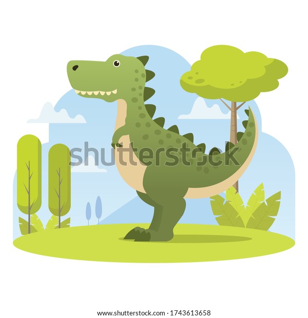 緑のティラノサウルスの漫画のイラスト のベクター画像素材 ロイヤリティフリー