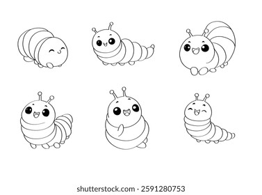 Cartoon illustration Green worm, line art, Vector illustration