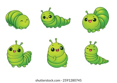 Cartoon illustration Green worm, Vector illustration