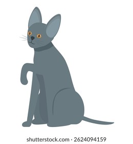 Cartoon illustration of a grey cat sitting with its paw raised