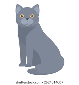 Cartoon illustration of a grey cat sitting and looking forward
